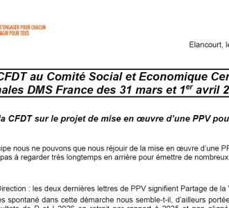 déclaration CFDT sur la mise en place de la PPV au CSEC du 1er avril 2026