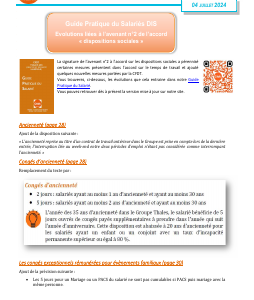 DIS - Info Rapide - Guide Pratique du Salariés Evolutions liées à l’avenant n°2 de l’accord « dispositions sociales »