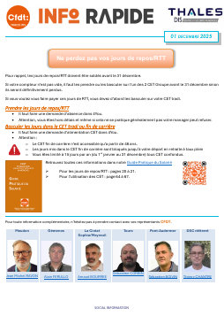 DIS - Info Rapide - Ne perdez pas vos jours de repos/RTT